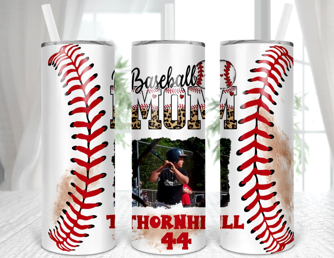 Baseball mom w/photo and number