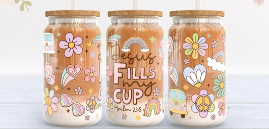 Jesus fills my cup -rainbow, floral