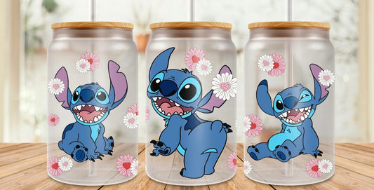 Stitch with pink & white flowers