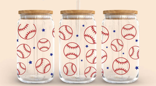 16 oz glass Baseball cup