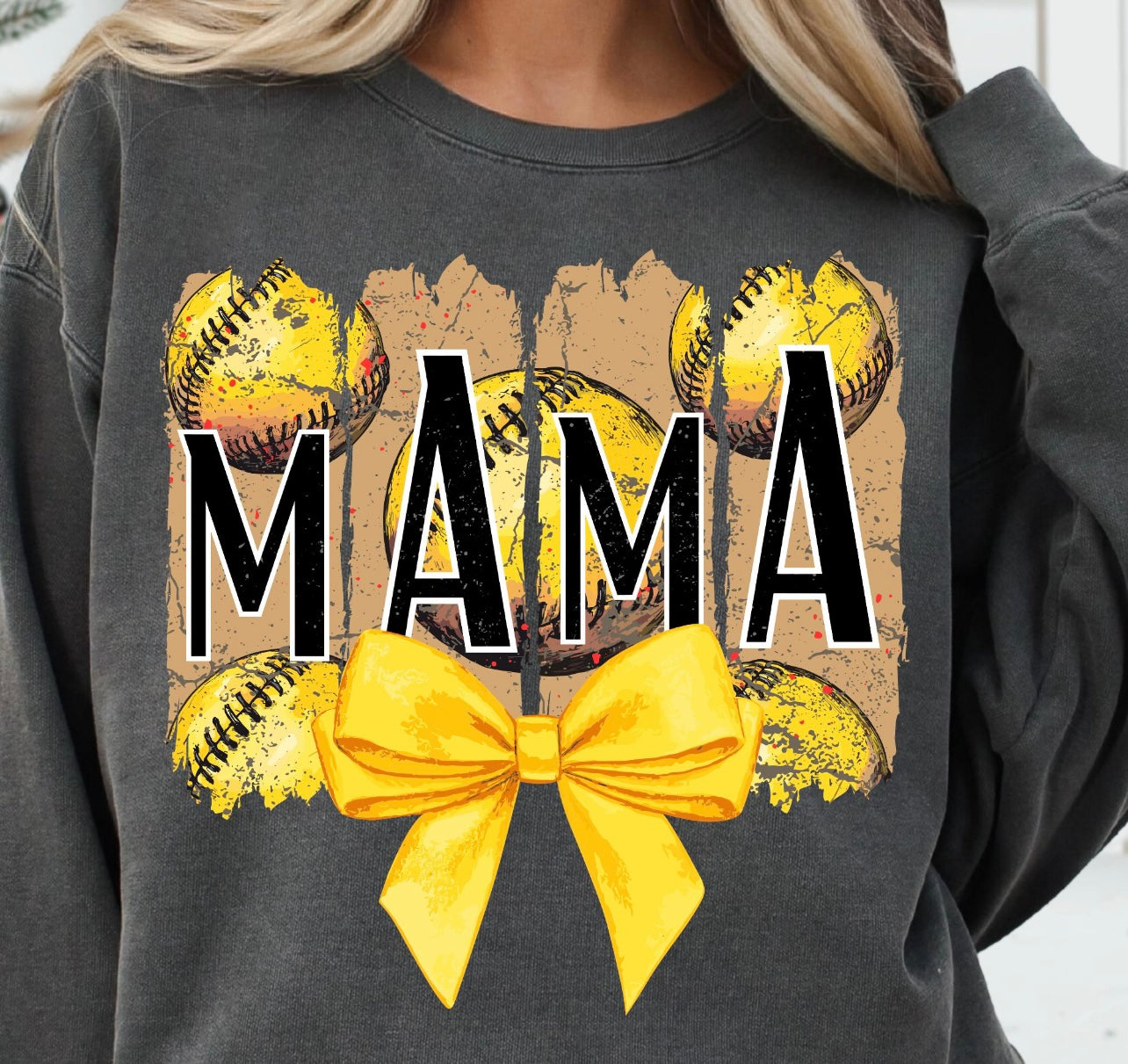 Softball MAMA w/ yellow bow